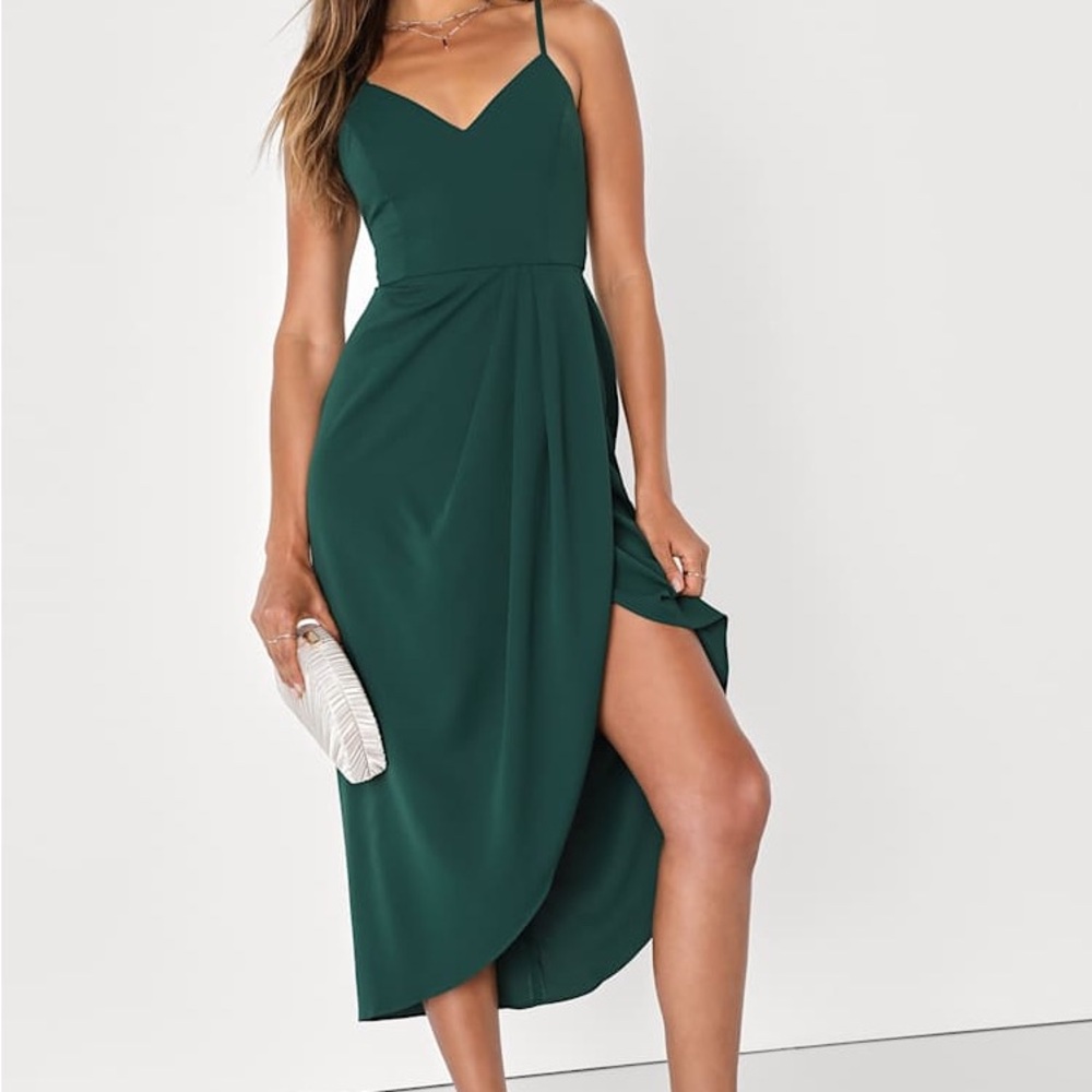 Lulu's Emerald Green High Low Slip Dress